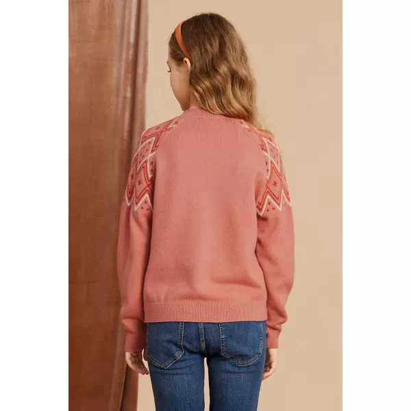 GRACE KARIN Girls Cardigan Sweater Long Sleeve Button Closure Boho Knitted Sweater 512YRed Orange