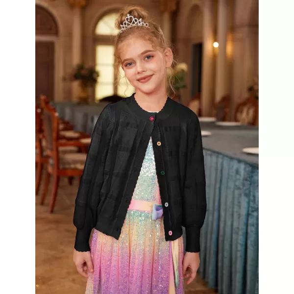 GRACE KARIN Girls Cardigan Sweater Long Sleeve School Uniform Knit Cardigan Button Cable Clousure Sweater Size 512Black