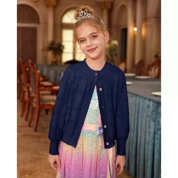 GRACE KARIN Girls Cardigan Sweater Long Sleeve School Uniform Knit Cardigan Button Cable Clousure Sweater Size 512Dark Blue