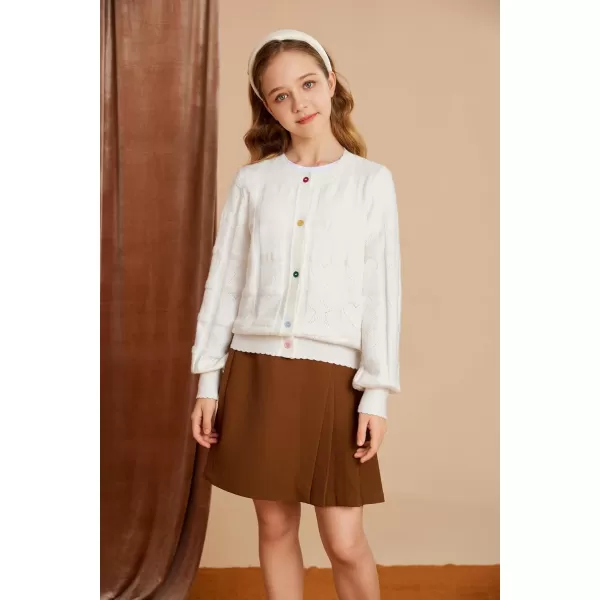 GRACE KARIN Girls Cardigan Sweater Long Sleeve School Uniform Knit Cardigan Button Cable Clousure Sweater Size 512Ivory White