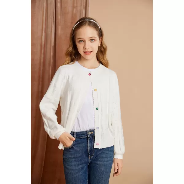 GRACE KARIN Girls Cardigan Sweater Long Sleeve School Uniform Knit Cardigan Button Cable Clousure Sweater Size 512Ivory White