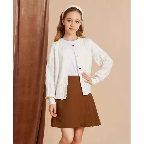 GRACE KARIN Girls Cardigan Sweater Long Sleeve School Uniform Knit Cardigan Button Cable Clousure Sweater Size 512Ivory White