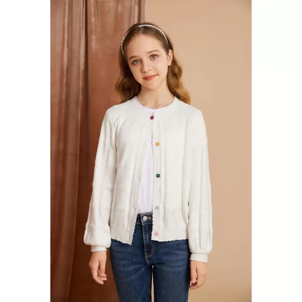 GRACE KARIN Girls Cardigan Sweater Long Sleeve School Uniform Knit Cardigan Button Cable Clousure Sweater Size 512Ivory White
