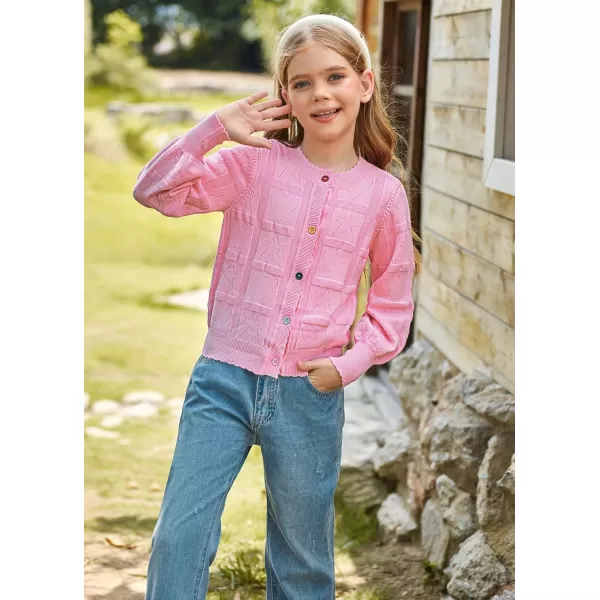 GRACE KARIN Girls Cardigan Sweater Long Sleeve School Uniform Knit Cardigan Button Cable Clousure Sweater Size 512Light Pink