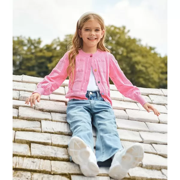 GRACE KARIN Girls Cardigan Sweater Long Sleeve School Uniform Knit Cardigan Button Cable Clousure Sweater Size 512Light Pink