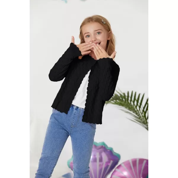 GRACE KARIN Girls Cropped Cardigan Sweaters Long Sleeve Cable Knit Button Front Sweater 512YBlack