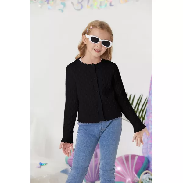 GRACE KARIN Girls Cropped Cardigan Sweaters Long Sleeve Cable Knit Button Front Sweater 512YBlack