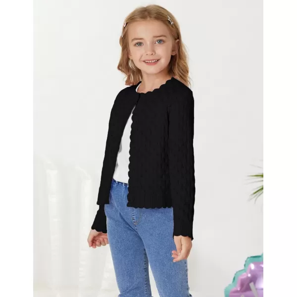 GRACE KARIN Girls Cropped Cardigan Sweaters Long Sleeve Cable Knit Button Front Sweater 512YBlack