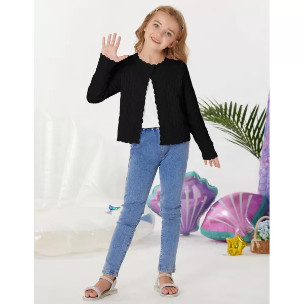 GRACE KARIN Girls Cropped Cardigan Sweaters Long Sleeve Cable Knit Button Front Sweater 512YBlack
