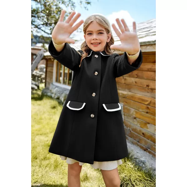 GRACE KARIN Girls Dress Coat Kid Cute Long Sleeve Button Long Winter Outerwear Jackets with Pockets Size 512Black