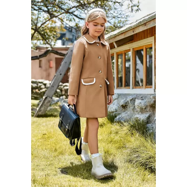 GRACE KARIN Girls Dress Coat Kid Cute Long Sleeve Button Long Winter Outerwear Jackets with Pockets Size 512Khaki