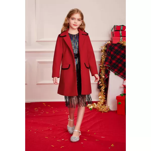 GRACE KARIN Girls Dress Coat Kid Cute Long Sleeve Button Long Winter Outerwear Jackets with Pockets Size 512Red