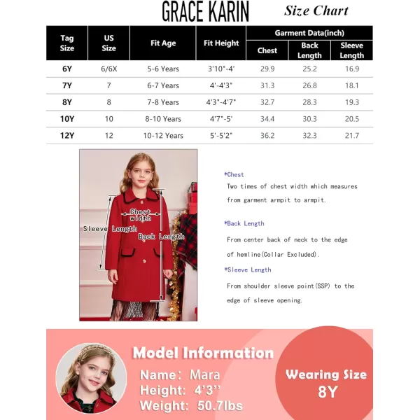 GRACE KARIN Girls Dress Coat Kid Cute Long Sleeve Button Long Winter Outerwear Jackets with Pockets Size 512Red