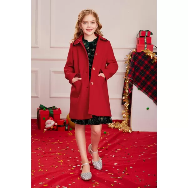 GRACE KARIN Girls Dress Coat Kid Cute Long Sleeve Button Long Winter Outerwear Jackets with Pockets Size 512Red
