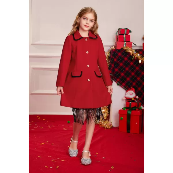 GRACE KARIN Girls Dress Coat Kid Cute Long Sleeve Button Long Winter Outerwear Jackets with Pockets Size 512Red