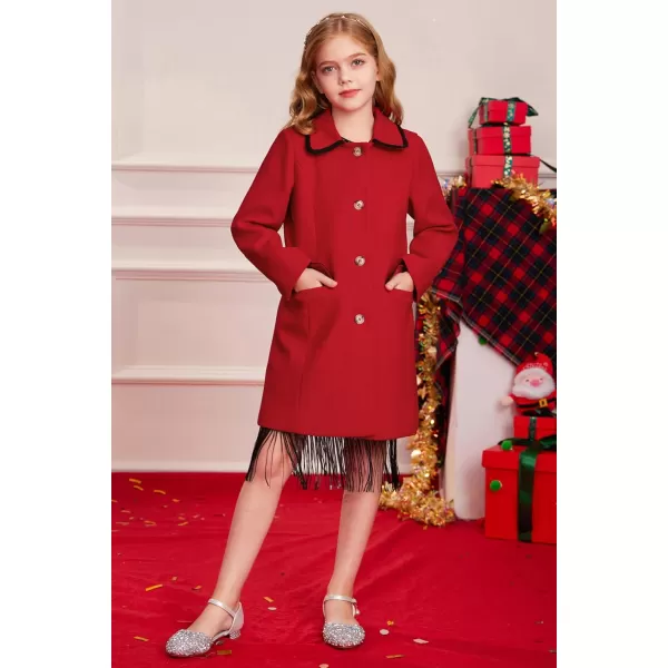 GRACE KARIN Girls Dress Coat Kid Cute Long Sleeve Button Long Winter Outerwear Jackets with Pockets Size 512Red