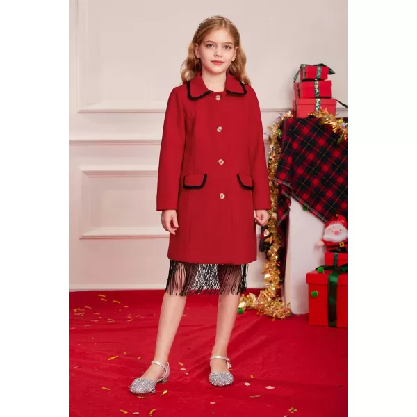 GRACE KARIN Girls Dress Coat Kid Cute Long Sleeve Button Long Winter Outerwear Jackets with Pockets Size 512Red