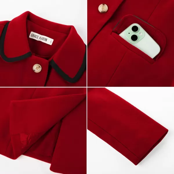 GRACE KARIN Girls Dress Coat Kid Cute Long Sleeve Button Long Winter Outerwear Jackets with Pockets Size 512Red