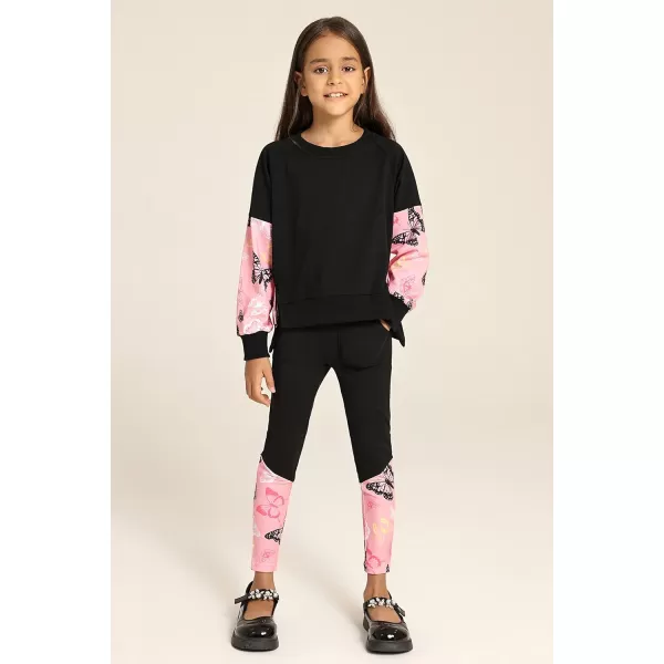 GRACE KARIN Girls Fall Outfits Fashion Sweatshirt Sweapants 2 Piece Tracksuit Clothes Leggings Clothing Set Size 514Black