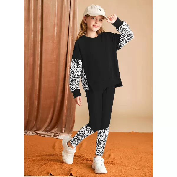 GRACE KARIN Girls Fall Outfits Fashion Sweatshirt Sweapants 2 Piece Tracksuit Clothes Leggings Clothing Set Size 514Black Zebra