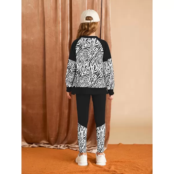 GRACE KARIN Girls Fall Outfits Fashion Sweatshirt Sweapants 2 Piece Tracksuit Clothes Leggings Clothing Set Size 514Black Zebra