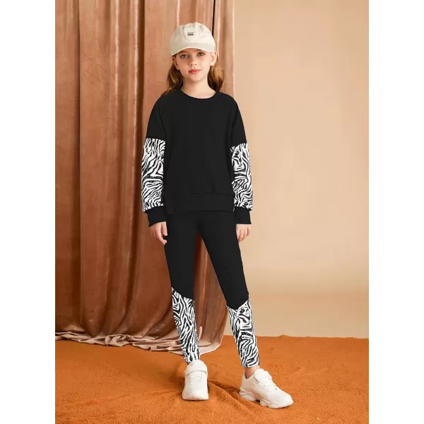 GRACE KARIN Girls Fall Outfits Fashion Sweatshirt Sweapants 2 Piece Tracksuit Clothes Leggings Clothing Set Size 514Black Zebra