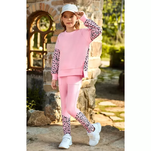 GRACE KARIN Girls Fall Outfits Fashion Sweatshirt Sweapants 2 Piece Tracksuit Clothes Leggings Clothing Set Size 514Pink