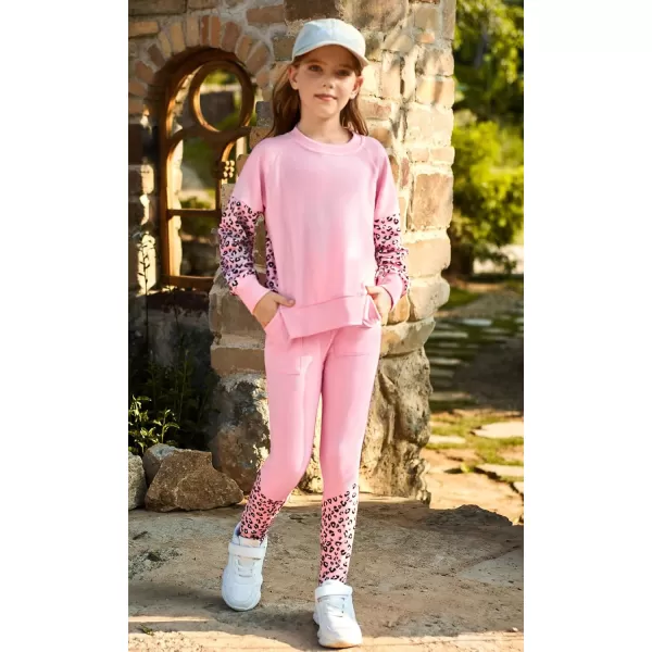 GRACE KARIN Girls Fall Outfits Fashion Sweatshirt Sweapants 2 Piece Tracksuit Clothes Leggings Clothing Set Size 514Pink