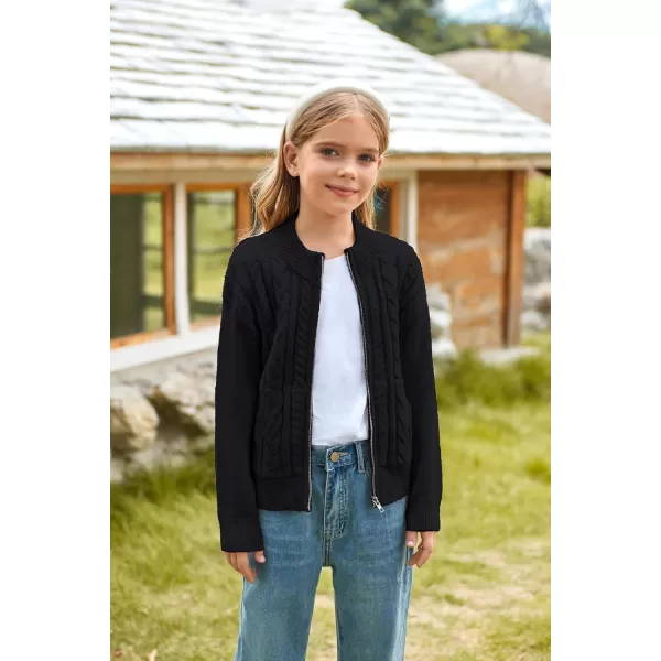 GRACE KARIN Girls Knit Cardigan Sweater Zip Long Sleeve Kids School Uniform Fall Jacket Size 614Black