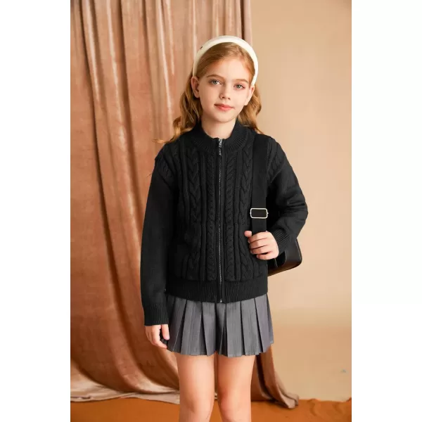 GRACE KARIN Girls Knit Cardigan Sweater Zip Long Sleeve Kids School Uniform Fall Jacket Size 614Black