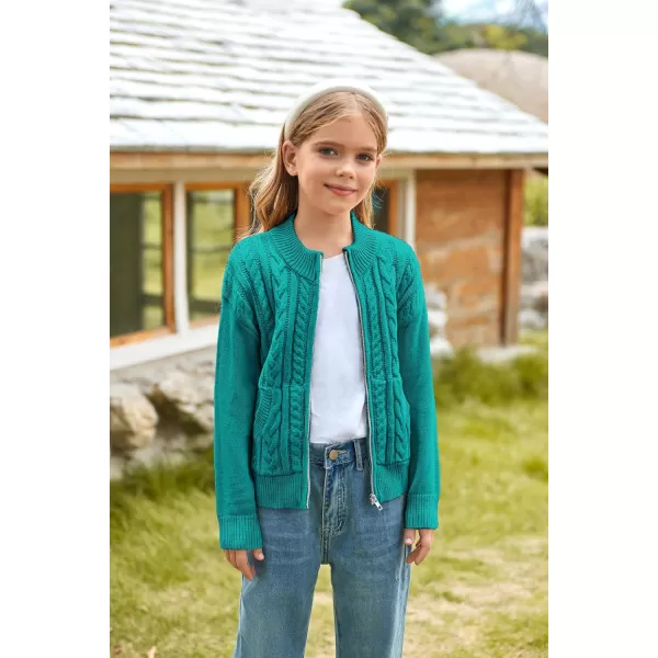 GRACE KARIN Girls Knit Cardigan Sweater Zip Long Sleeve Kids School Uniform Fall Jacket Size 614Bluegreen