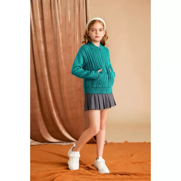 GRACE KARIN Girls Knit Cardigan Sweater Zip Long Sleeve Kids School Uniform Fall Jacket Size 614Bluegreen