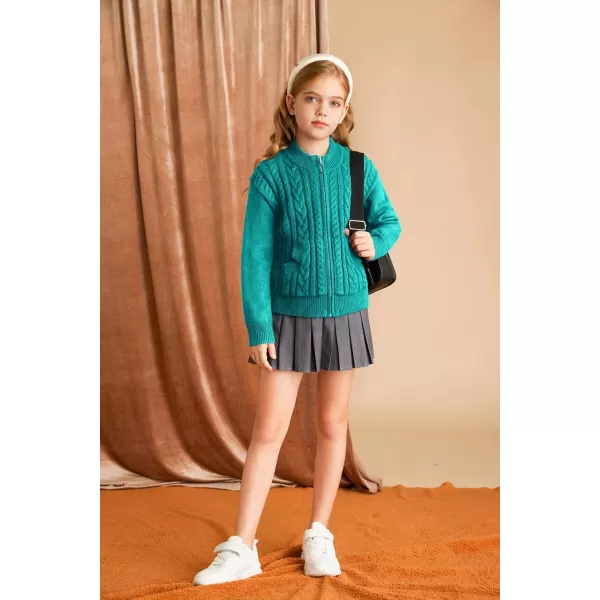 GRACE KARIN Girls Knit Cardigan Sweater Zip Long Sleeve Kids School Uniform Fall Jacket Size 614Bluegreen