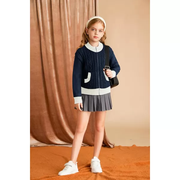 GRACE KARIN Girls Knit Cardigan Sweater Zip Long Sleeve Kids School Uniform Fall Jacket Size 614Bluewhite