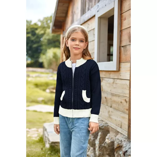 GRACE KARIN Girls Knit Cardigan Sweater Zip Long Sleeve Kids School Uniform Fall Jacket Size 614Bluewhite