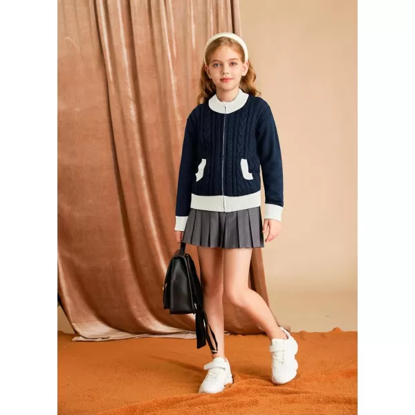 GRACE KARIN Girls Knit Cardigan Sweater Zip Long Sleeve Kids School Uniform Fall Jacket Size 614Bluewhite