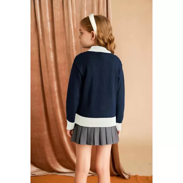 GRACE KARIN Girls Knit Cardigan Sweater Zip Long Sleeve Kids School Uniform Fall Jacket Size 614Bluewhite