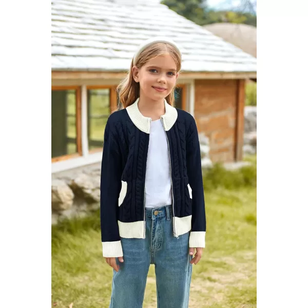 GRACE KARIN Girls Knit Cardigan Sweater Zip Long Sleeve Kids School Uniform Fall Jacket Size 614Bluewhite