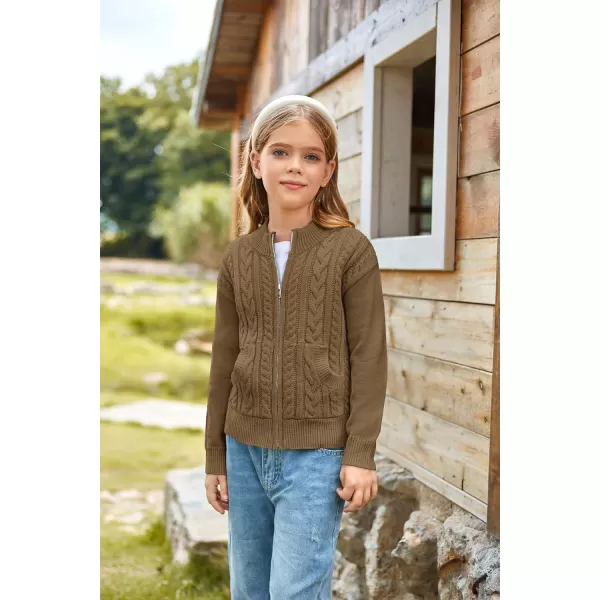 GRACE KARIN Girls Knit Cardigan Sweater Zip Long Sleeve Kids School Uniform Fall Jacket Size 614Brown