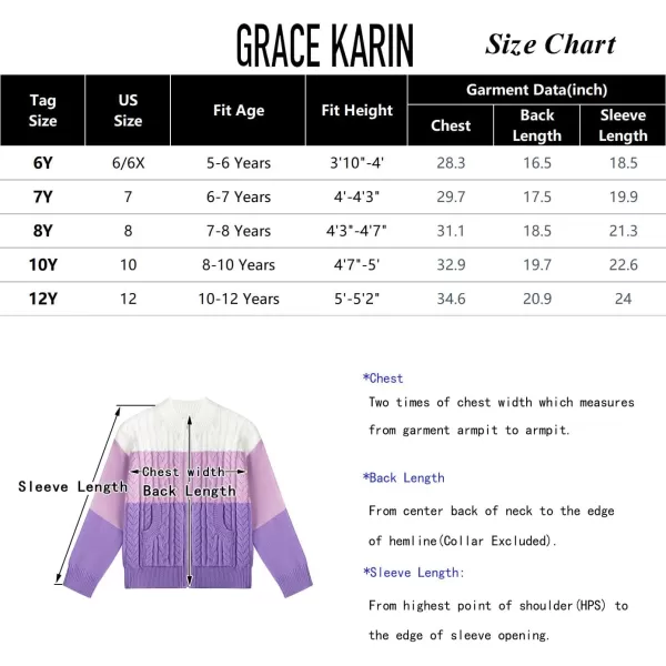 GRACE KARIN Girls Knit Cardigan Sweater Zip Long Sleeve Kids School Uniform Fall Jacket Size 614Colorblockpink