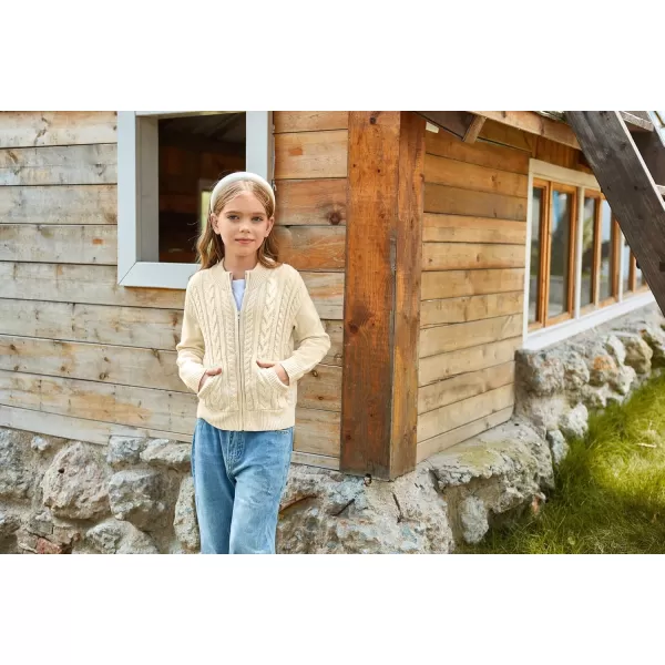 GRACE KARIN Girls Knit Cardigan Sweater Zip Long Sleeve Kids School Uniform Fall Jacket Size 614Cream