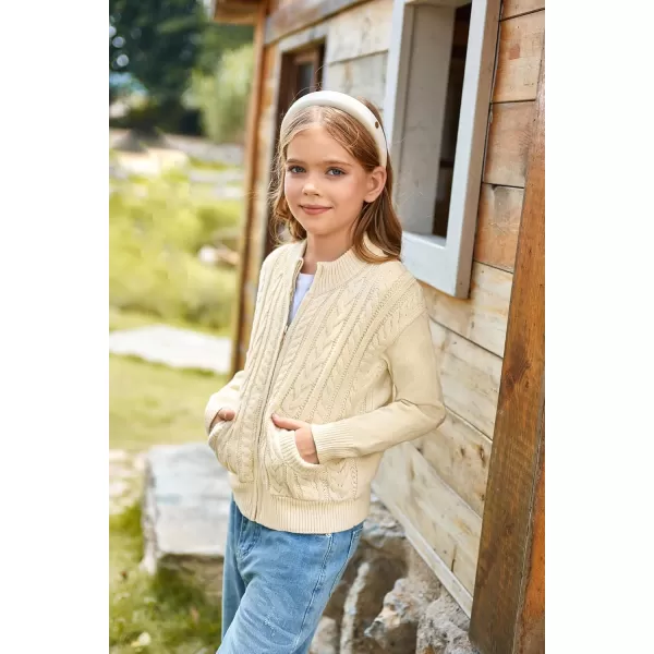 GRACE KARIN Girls Knit Cardigan Sweater Zip Long Sleeve Kids School Uniform Fall Jacket Size 614Cream