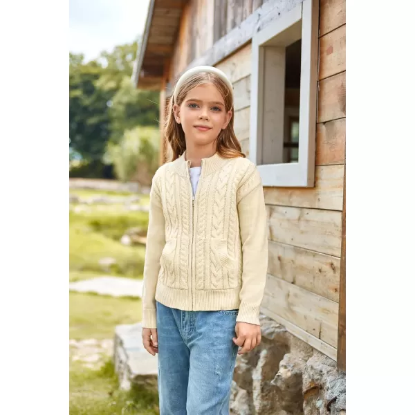 GRACE KARIN Girls Knit Cardigan Sweater Zip Long Sleeve Kids School Uniform Fall Jacket Size 614Cream