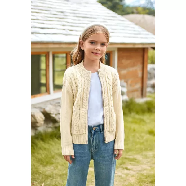 GRACE KARIN Girls Knit Cardigan Sweater Zip Long Sleeve Kids School Uniform Fall Jacket Size 614Cream