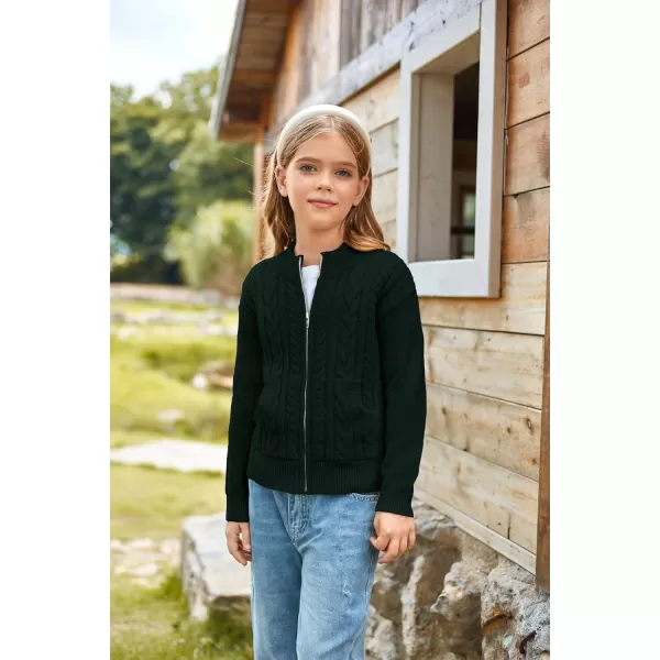 GRACE KARIN Girls Knit Cardigan Sweater Zip Long Sleeve Kids School Uniform Fall Jacket Size 614Deep Green