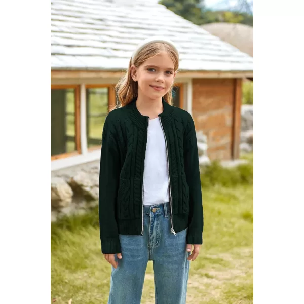 GRACE KARIN Girls Knit Cardigan Sweater Zip Long Sleeve Kids School Uniform Fall Jacket Size 614Deep Green