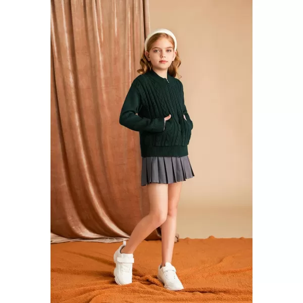 GRACE KARIN Girls Knit Cardigan Sweater Zip Long Sleeve Kids School Uniform Fall Jacket Size 614Deep Green