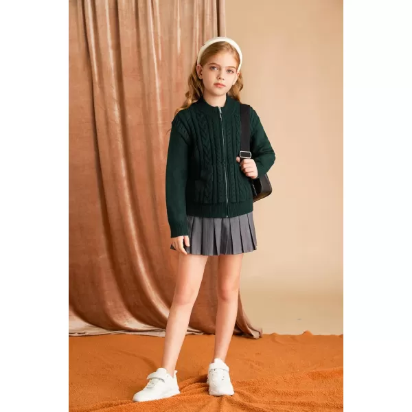 GRACE KARIN Girls Knit Cardigan Sweater Zip Long Sleeve Kids School Uniform Fall Jacket Size 614Deep Green