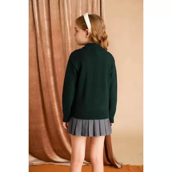 GRACE KARIN Girls Knit Cardigan Sweater Zip Long Sleeve Kids School Uniform Fall Jacket Size 614Deep Green