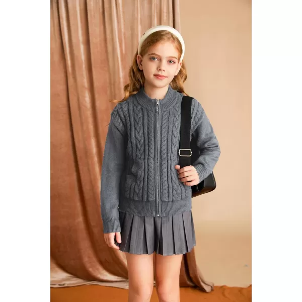 GRACE KARIN Girls Knit Cardigan Sweater Zip Long Sleeve Kids School Uniform Fall Jacket Size 614Grey